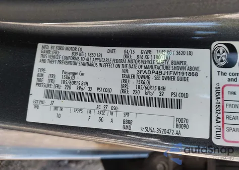 2015 Ford Fiesta Se из США, поврежденный, VIN 3FADP4BJ1FM191868